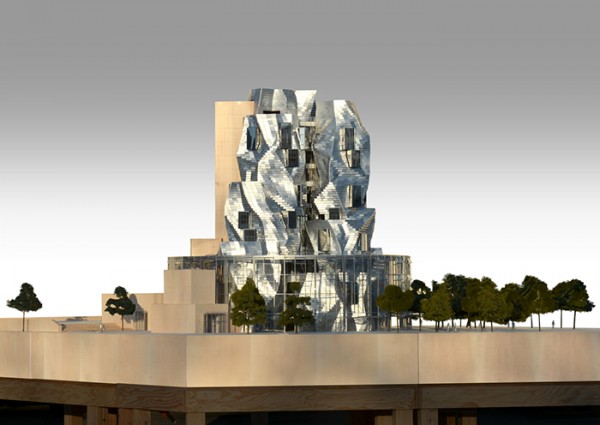 A model of Gehry's tower, the future Arts Resource center, Luma-Arles campus.  (photo courtesy Luma-Arles)